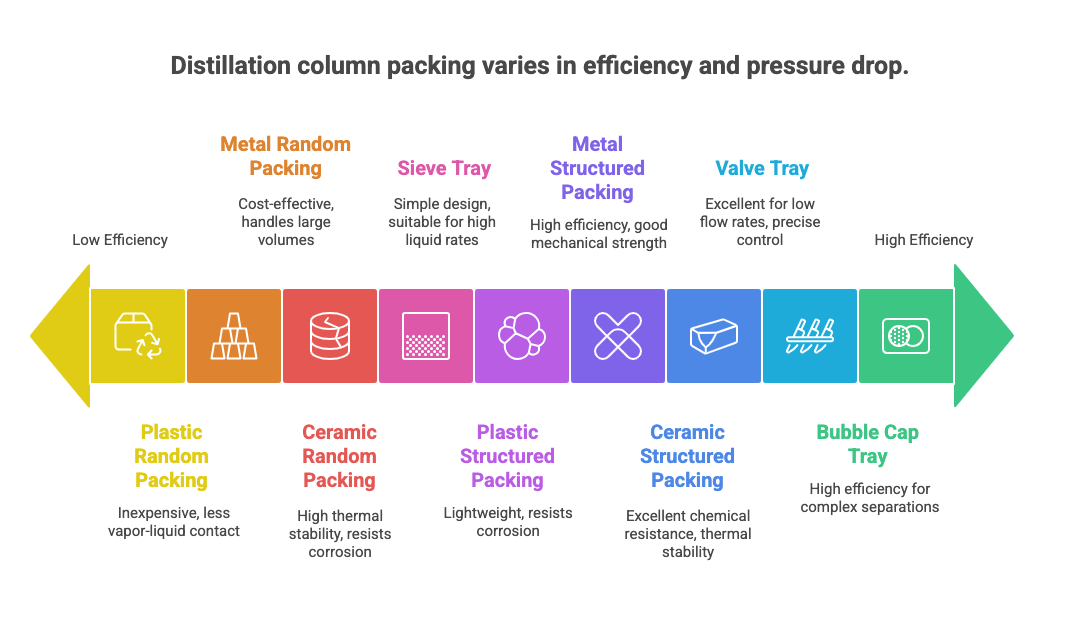 a diagram of various packaging materials that show distillation column packing types